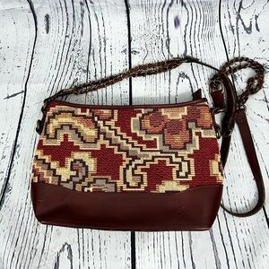 Patricia Nash Salvina Peruvian Tapestry Shoulder Crossbody Bag Leather woven